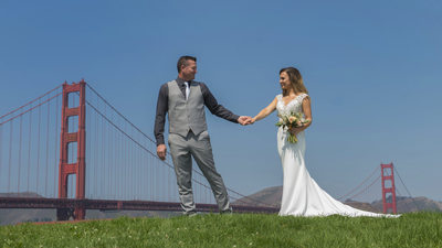 Groom Leading Bride in San Francisco at Crissy FIeld - Wedding Photography