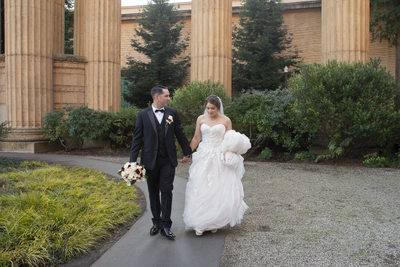 Bride and Groom Walking at San Francisco Palace of Fine Arts