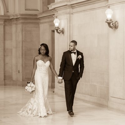 Candid walking shot during city hall wedding photography