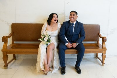 newlyweds taking a break during wedding photography session