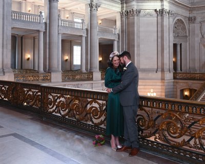 Bride with green wedding dress at San Francisco Town Hall