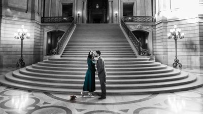 Black and white wedding photography with selective color