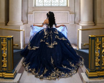 Quinceanera Dress glowing for San Francisco city hall photo