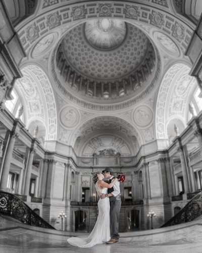 San Francisco Marriage in Black and White at City Hall