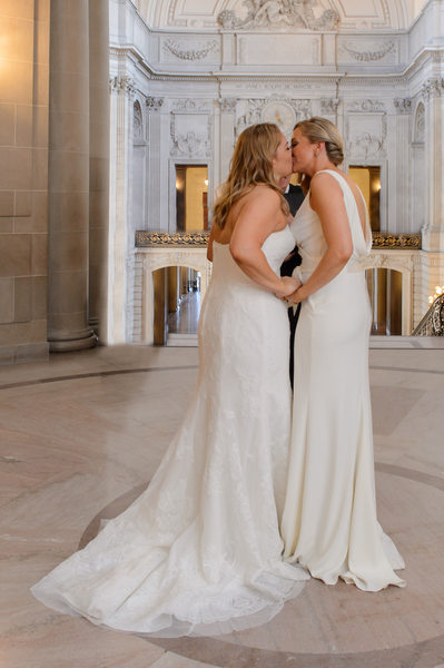 Wedding Girls First Kiss at SF City Hall Ceremony