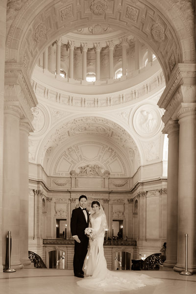 Asian wedding at San Francisco City Hall in Sepia