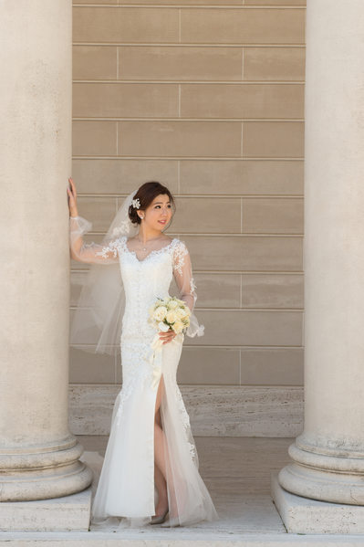 Candid moment with bride at the Legion of Honor