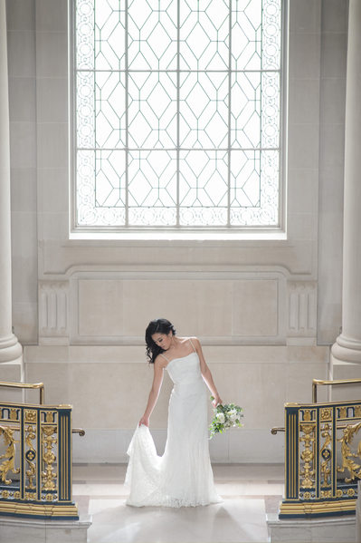 Wedding Photographer SF City Hall - Bride Window Light