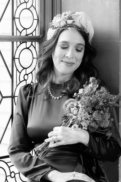 bridal portrait in black and white