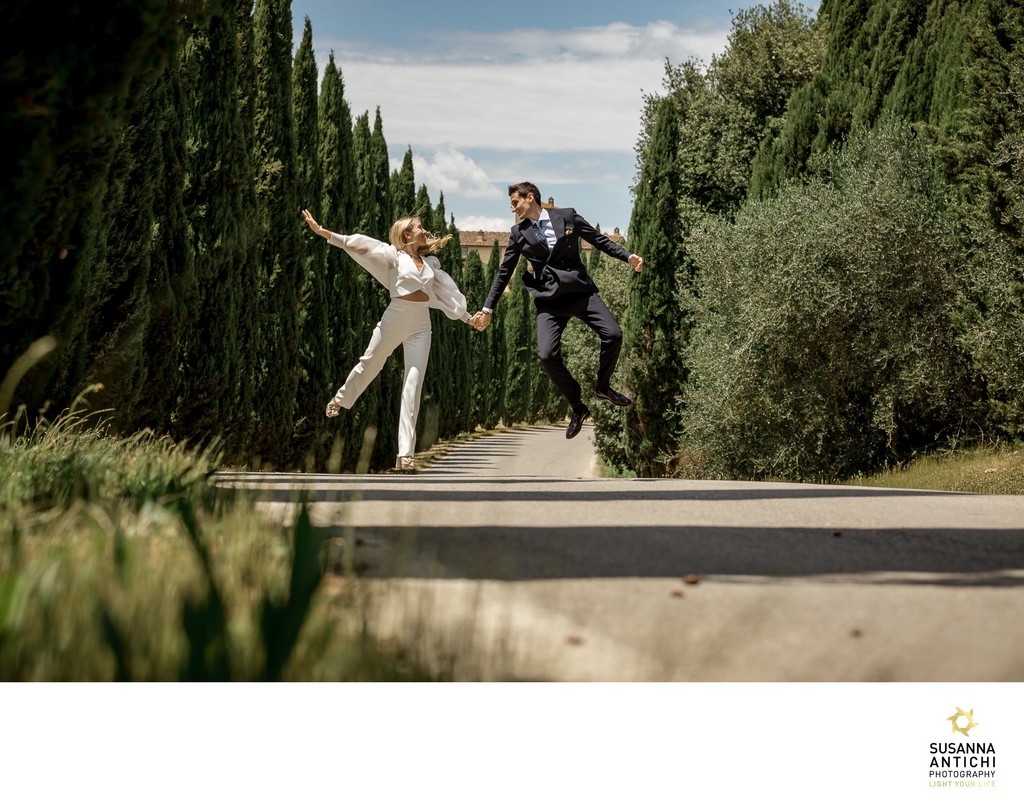 wedding portraits  in Chianti in the cypress trees Tuscany  