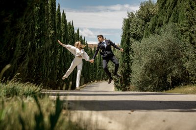 wedding portraits  in Chianti in the cypress trees Tuscany  