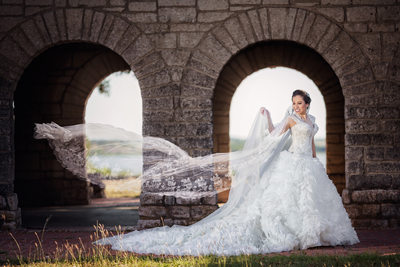 Graceful Bride Under Stone Arches