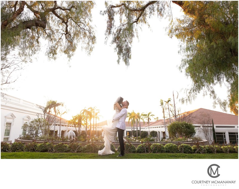 Bride and Groom Embrace at the Nixon Library