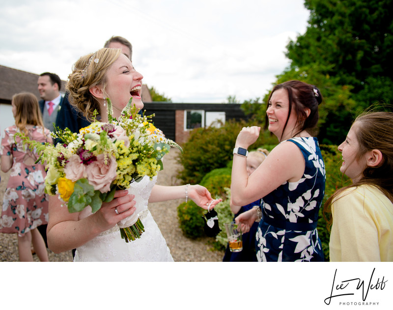 Bride Laughing Curradine Barns Wedding Venue