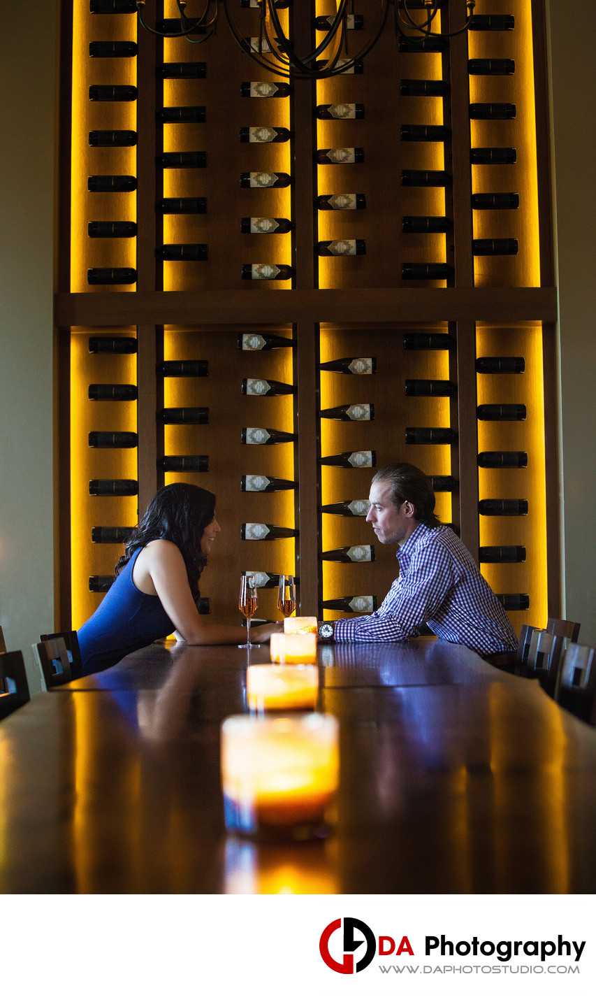 Engaged Couple at Kitchen76 at Two Sisters Vineyards