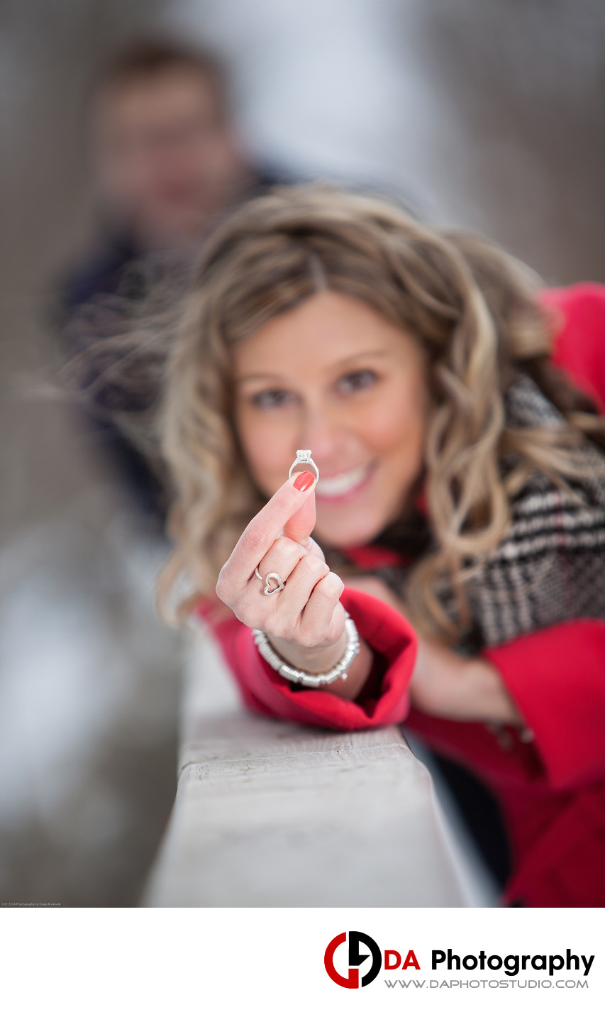 Engagement Ring in Winter Session at Mill Pond