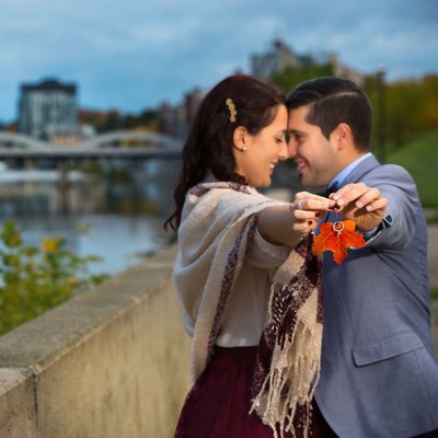 Engaged Couple in Cambridge by the Riverwalk