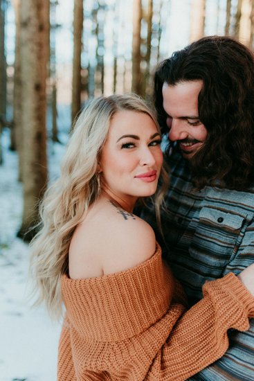 Winter engagement session in the snow in Hubertus, WI 