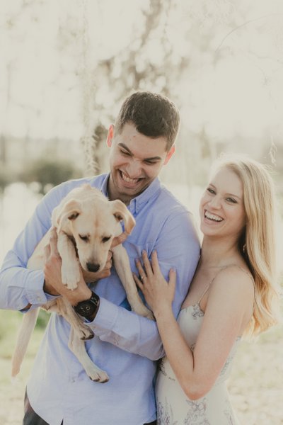 fun engagement photos with bringing dog along