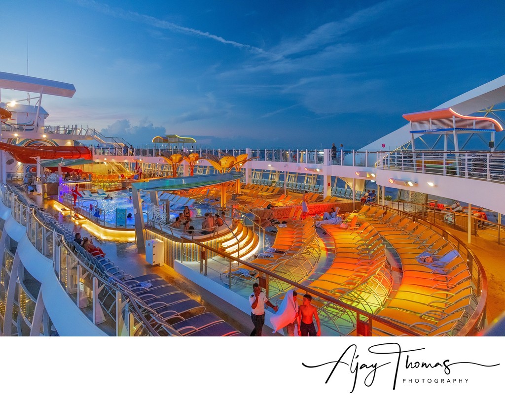 Cruise ship pool deck Night view 