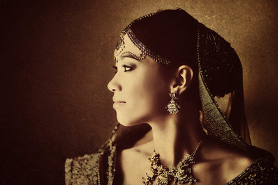 Creative portrait of Indian bride photographed at the Creative portrait of Indian bride photographed at the Hyatt Regency Huntington Beach Resort and Spa on her wedding day. on her wedding day.