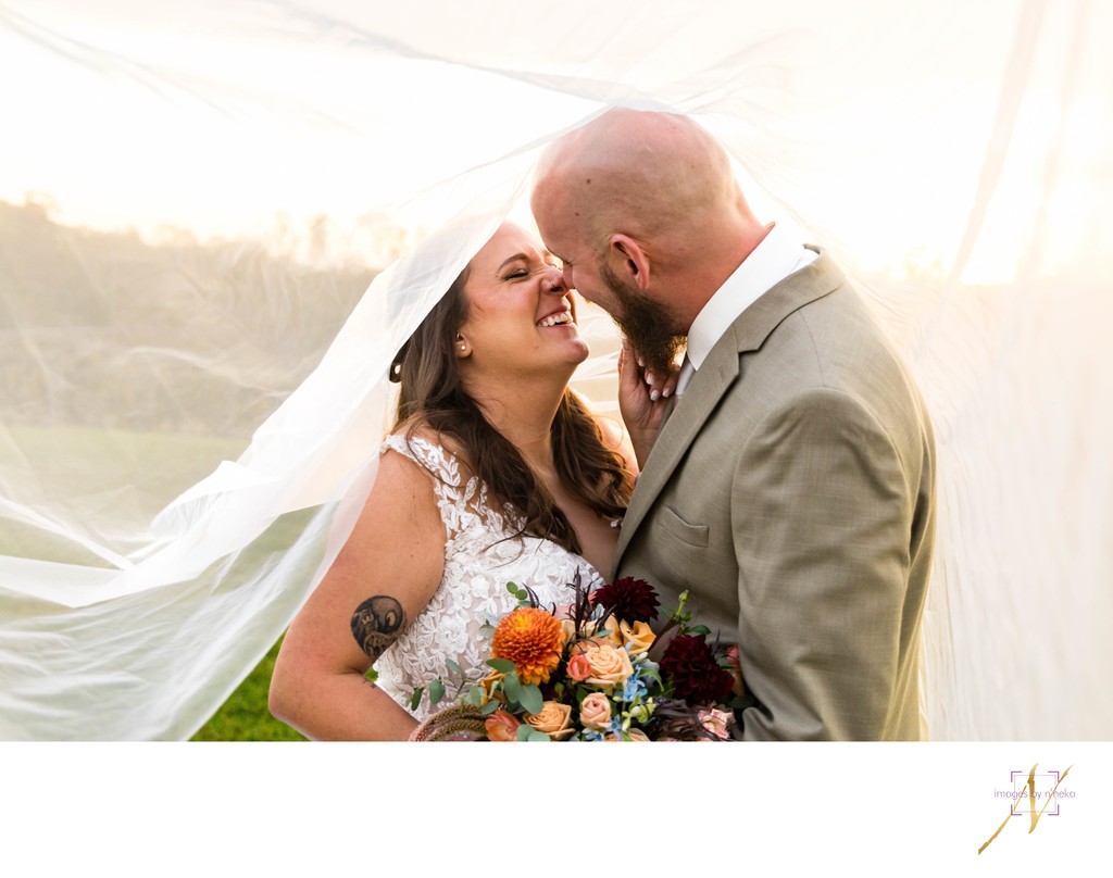 Candid wedding couple