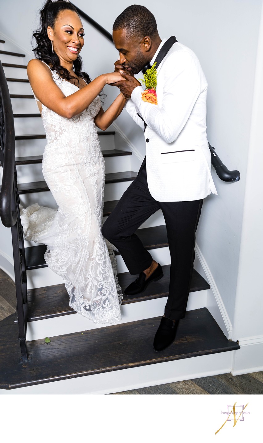Elegant Staircase Wedding Portrait