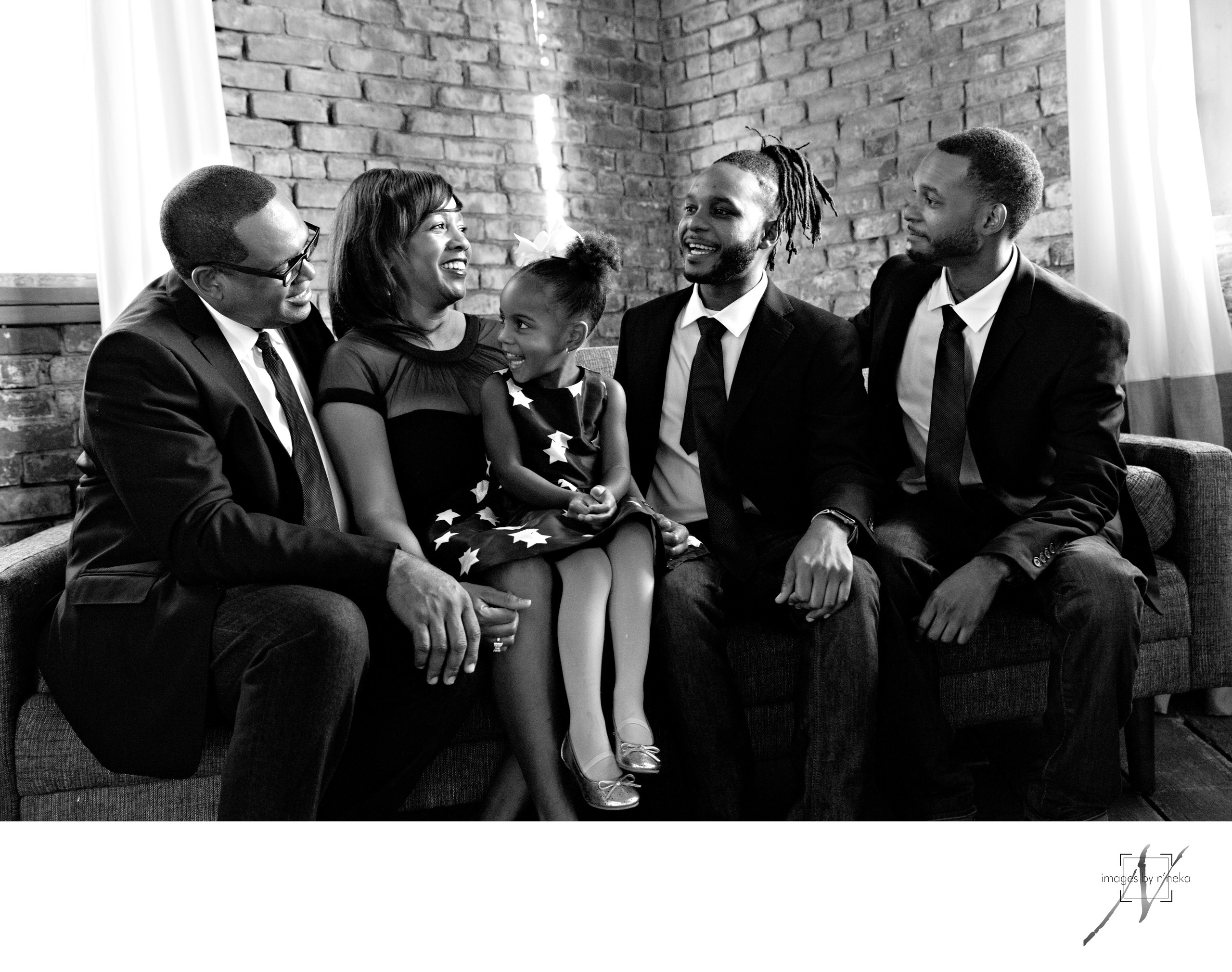 Black and White Family Portrait in Studio Atlanta Portraits Images