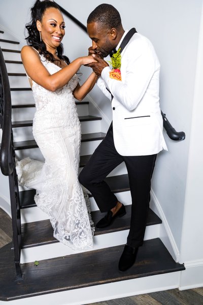 Elegant Staircase Wedding Portrait