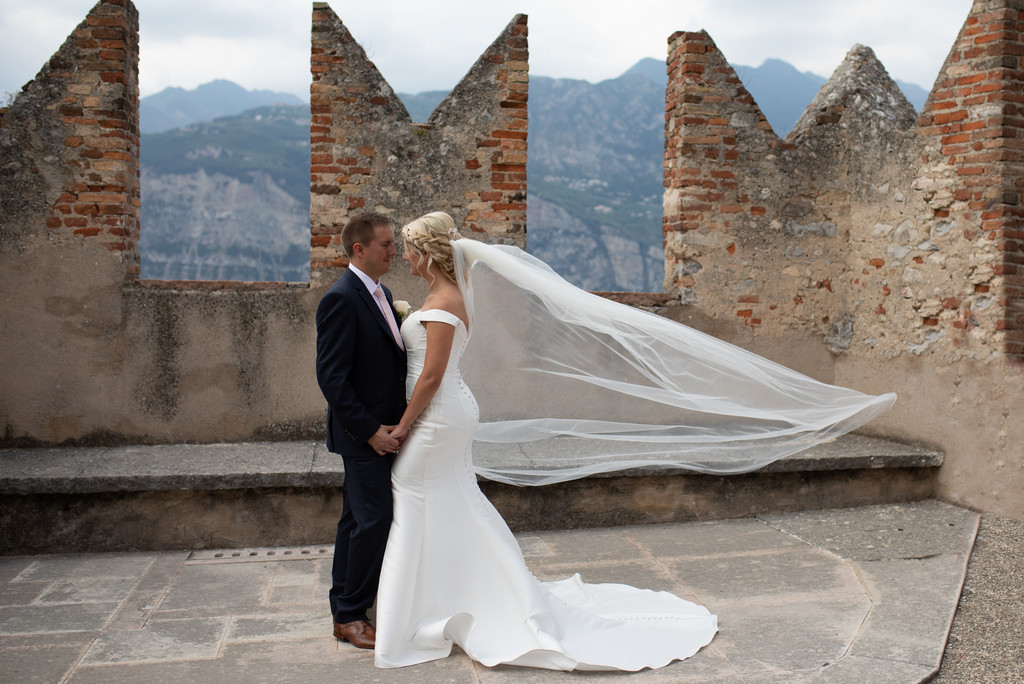 Claire and Adam dancing in Malcesine Castle, Lake Garda