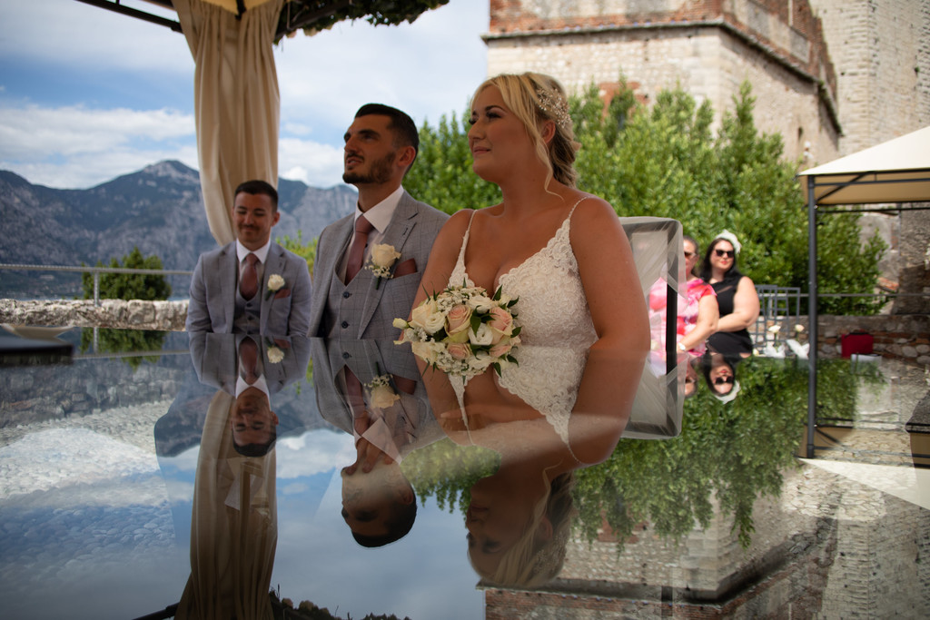 Happy Wedding Reflections in Malcesine, Italy