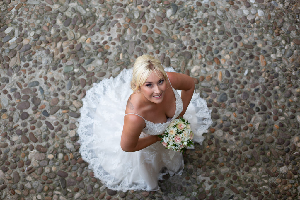 Beautiful bride from above in Malcesine