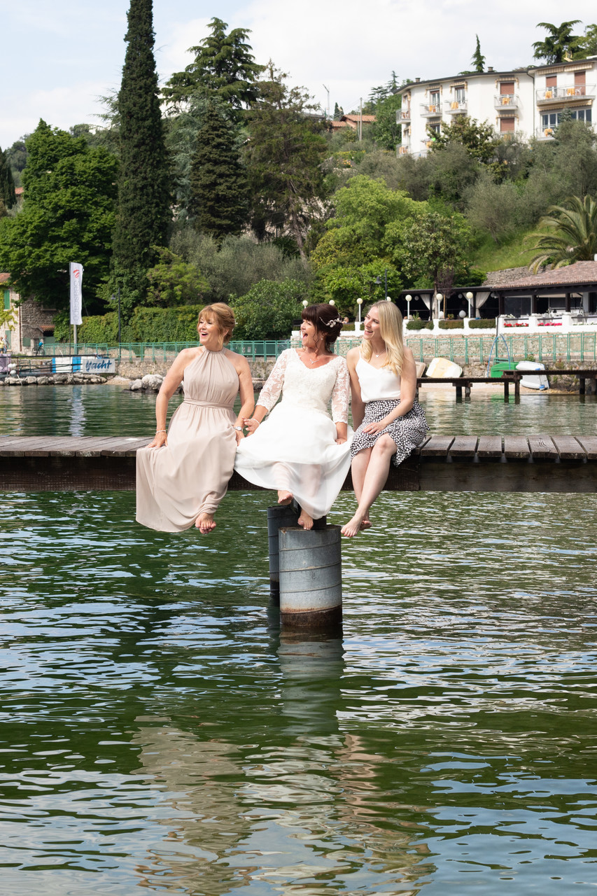 Diane and her girls on the pier in Val di Sogno
