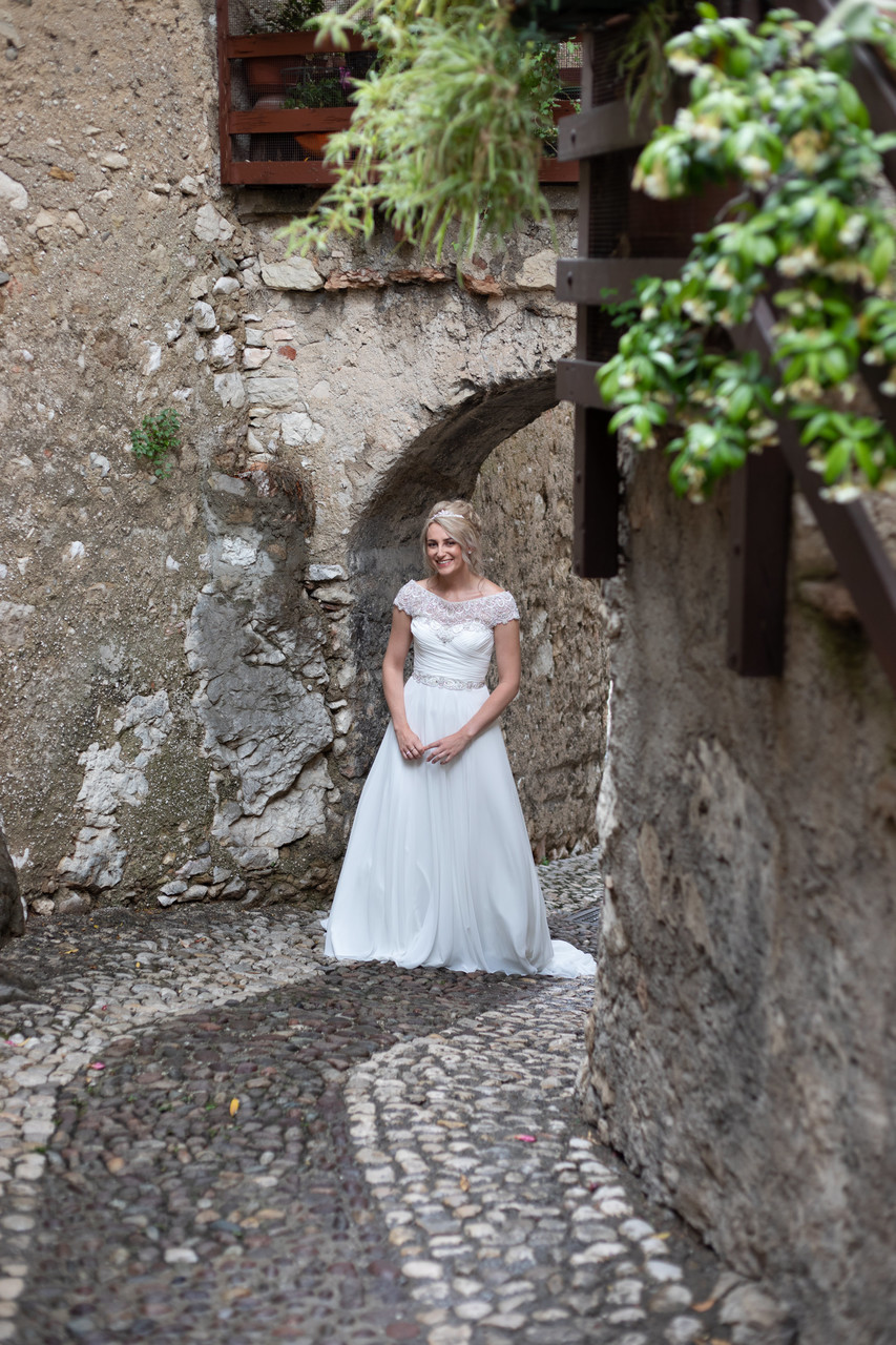 Emma in the narrow streets of Malcesine Village