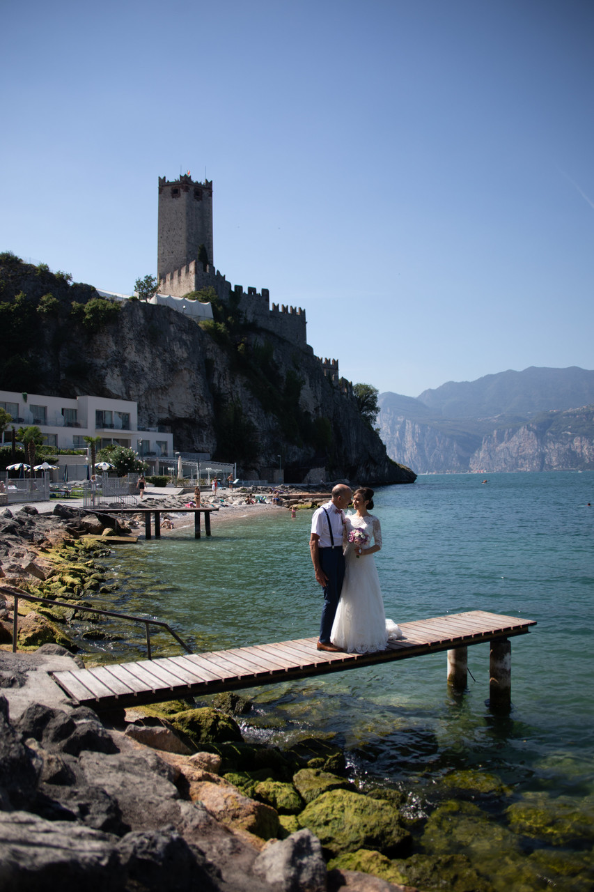 Castle in the background in Malcesine on Lake Garda