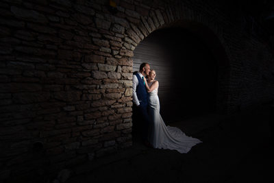Margaret & Colin at night by the garage door