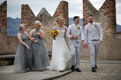 The bridal crew having some fun in Malcesine Castle