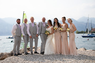Kate & Chris and the bridal party by the Lake in Italy
