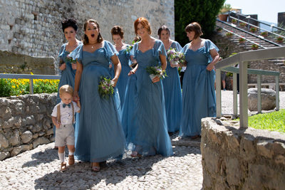 Bridesmaids reactions to the bride arriving
