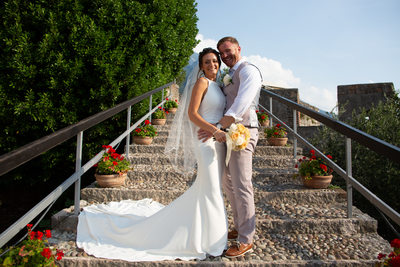 Kim & Gareth wedding Malcesine Castle, Steps, Italy