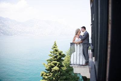 Lucy and Francesco, Malcesine Castle Balcony View