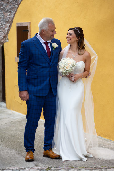 Danielle and her Dad waiting to go to the wedding