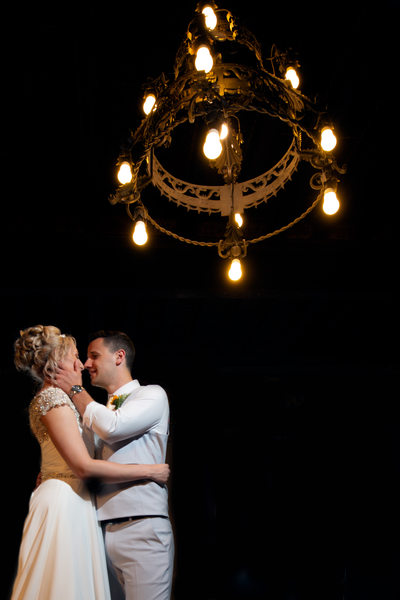 Emma & Darren under the chandelier 