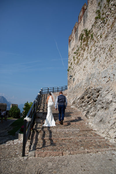 Kim & Dad Malcesine, Lake Garda. Walking to the wedding