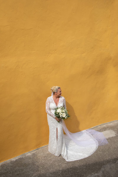 Yellow wall outside the Castle of Malcesine 