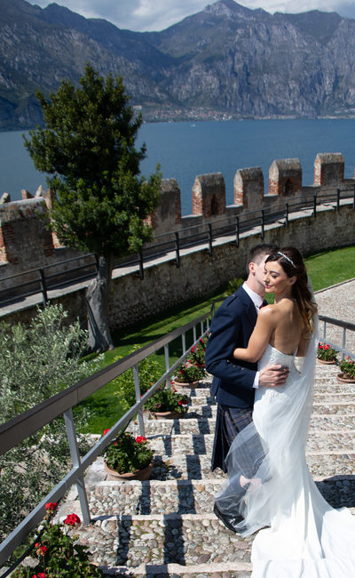 Danielle and Craig on the steps in Malcesine Castle