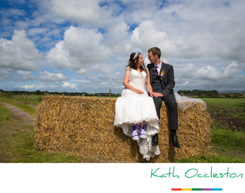 Bride & Groom on hay bales