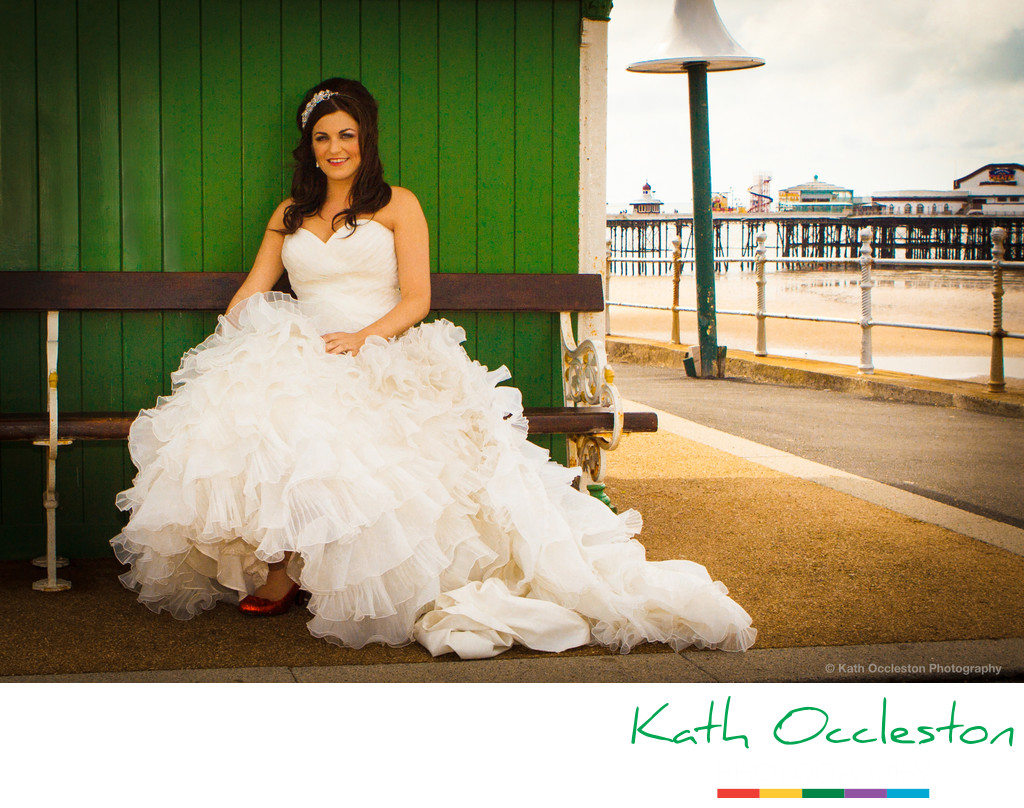 Bride on Blackpool promenade