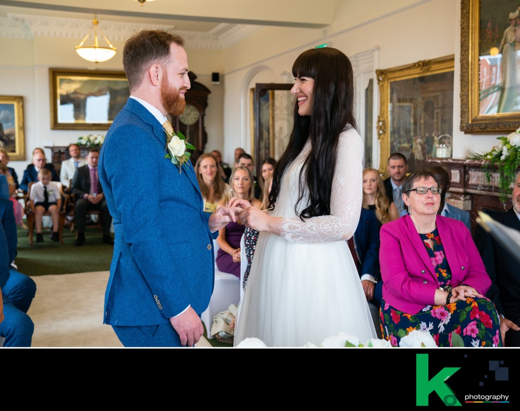 Exchanging wedding rings, St Annes town hall wedding