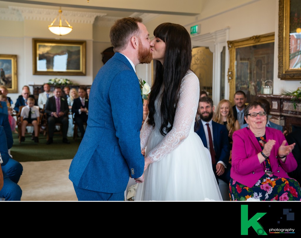 Wedding kiss, St Annes Town Hall